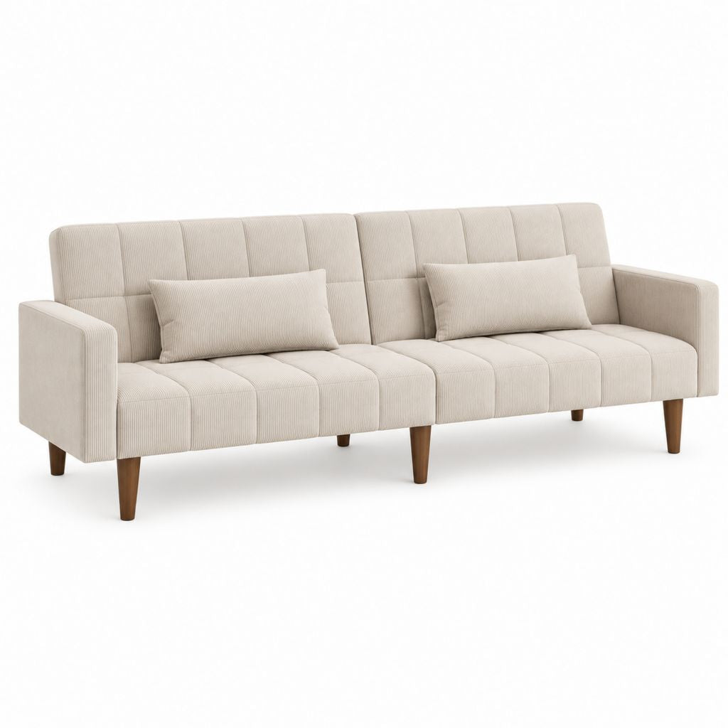 Canapé 3 places droit beige en polyester côtelé 210 x 86 x 84 cm
