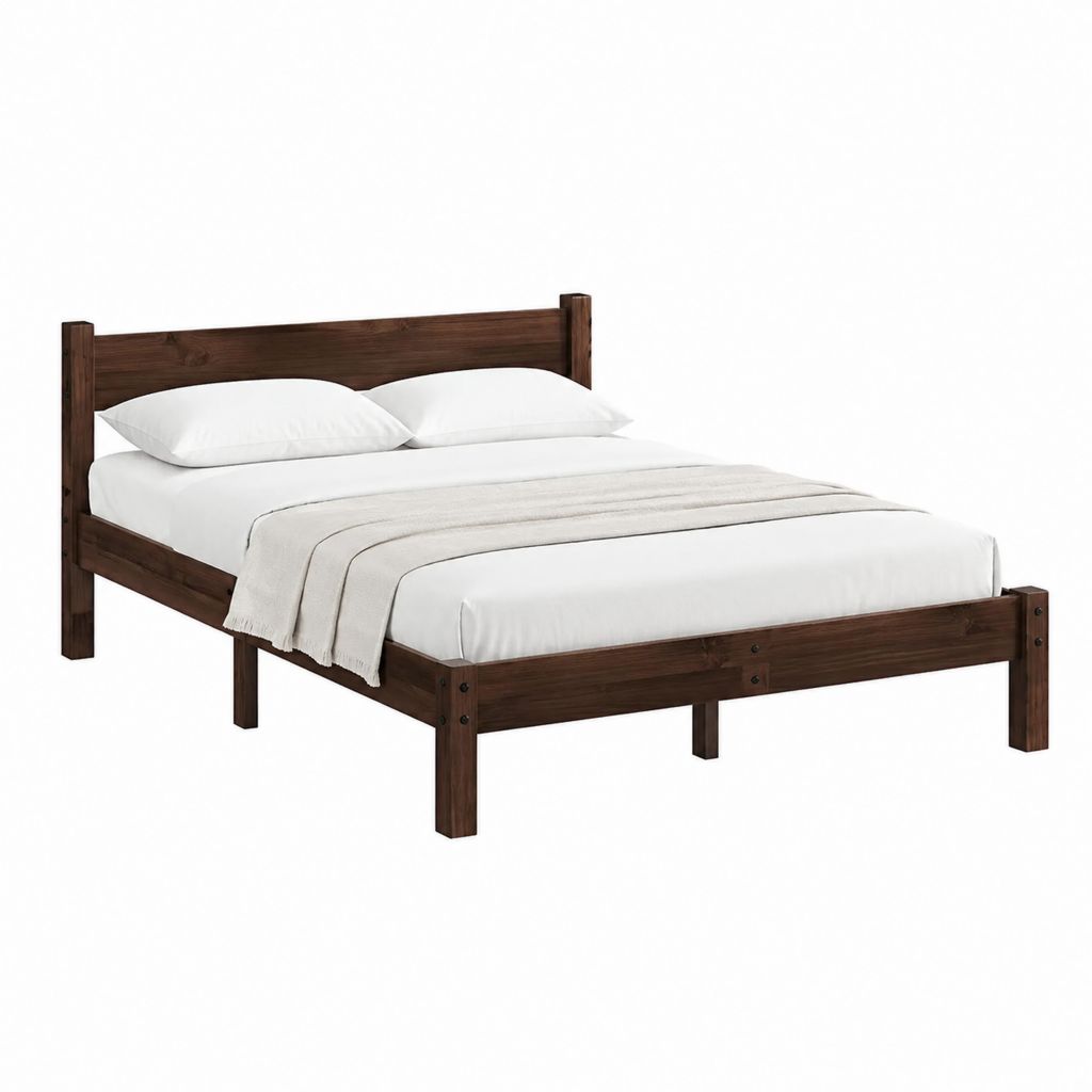 Cadre de lit double en pin massif marron foncé 160 x 200 cm