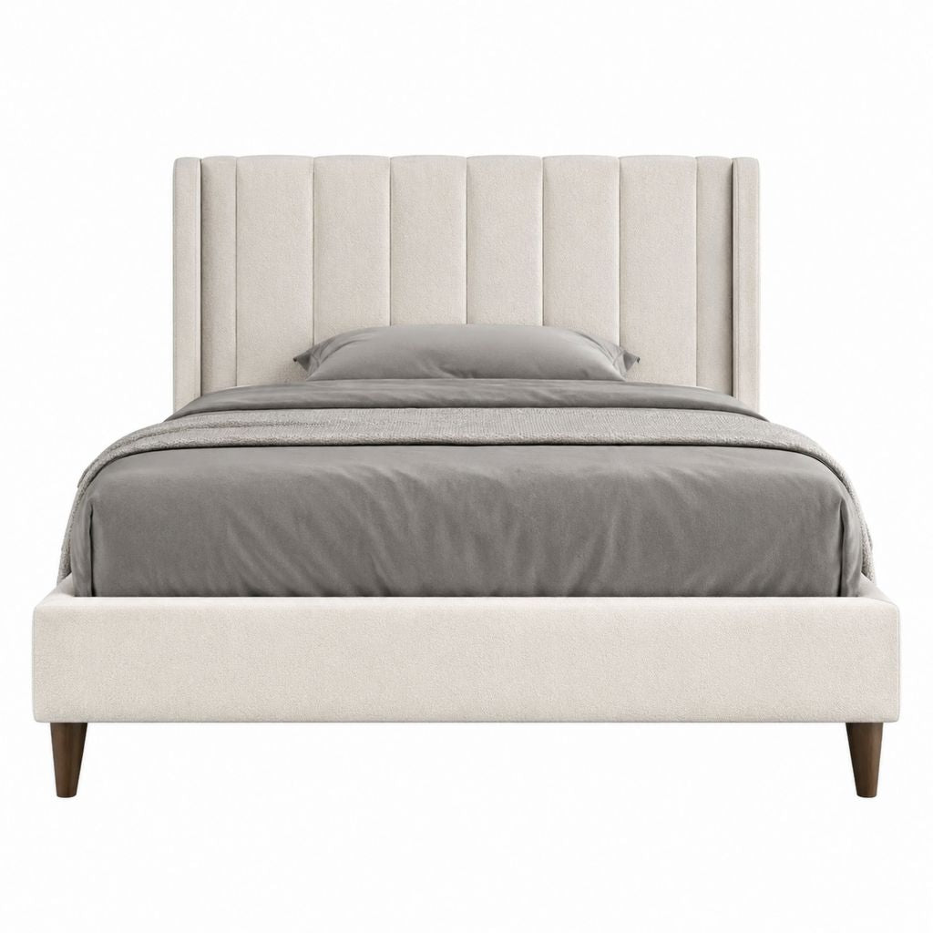 Lit double avec cadre capitonné beige en polyester 160 x 200 cm