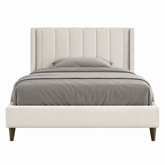 Lit double avec cadre capitonné beige en polyester 160 x 200 cm