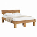 Lit double en bois massif d'acacia marron avec tête de lit 160 x 200 cm