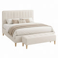 Lit double capitonné avec banc beige en polyester 160 x 200 cm
