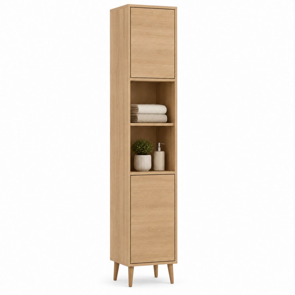 Colonne de rangement salle de bain en panneaux de particules chêne clair 40 x 35 x 180 cm
