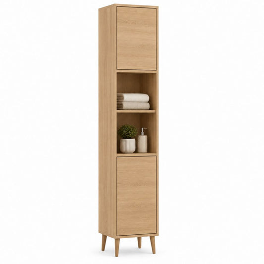 Colonne de rangement salle de bain en panneaux de particules chêne clair 40 x 35 x 180 cm