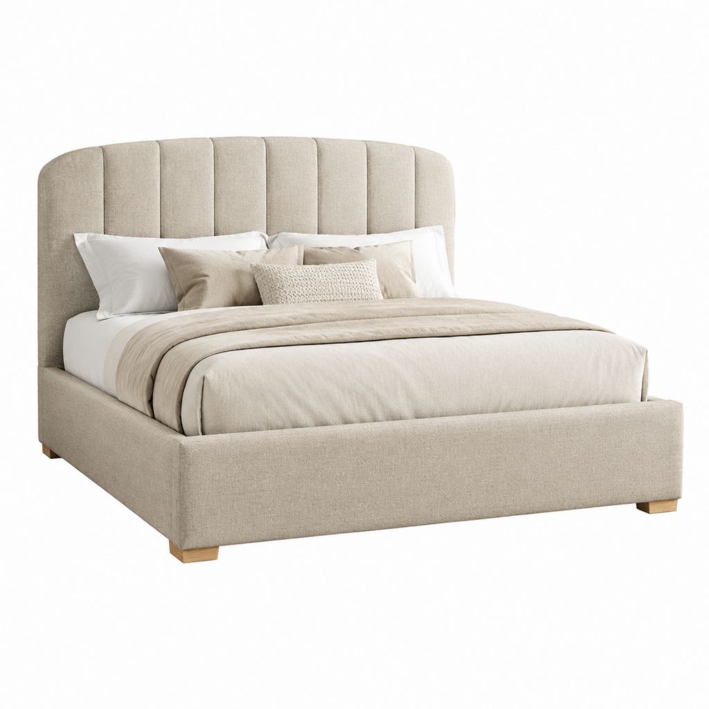 Lit double avec cadre de lit beige en polyester 160 x 200 cm