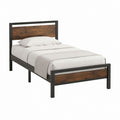 Cadre de lit simple 90 x 190 cm noir et brun en acier et panneaux MDF