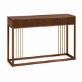 Console d'entrée rectangulaire avec 2 tiroirs marron noyer et doré en MDF plaqué noyer 120 x 35 x 80 cm