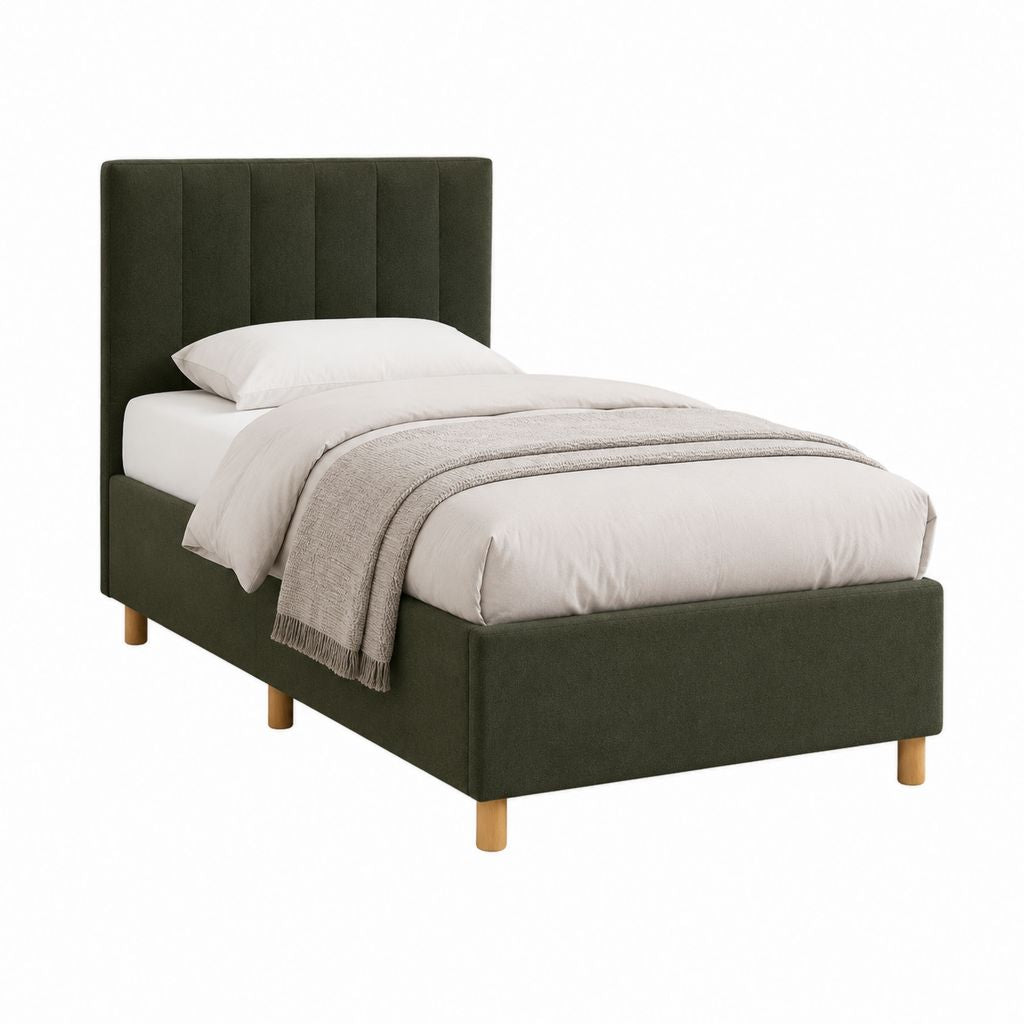 Lit simple capitonné vert en polyester avec sommier 90 x 190 cm