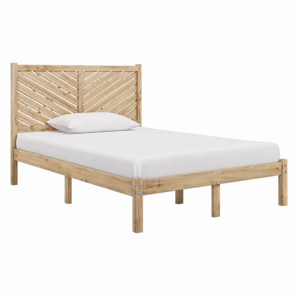 Cadre de lit double 140 x 190 cm en pin massif naturel avec tête de lit ajourée