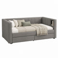 Lit banquette 1 place gris en polyester avec 2 tiroirs et niche latérale 90 x 190 cm