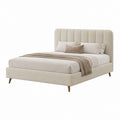 Lit double 160 x 200 cm beige en polyester avec tête de lit capitonnée