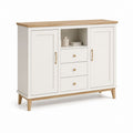 Buffet de cuisine blanc et chêne clair en MDF et bois d'hévéa rectangulaire 120 x 40 x 90 cm