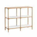 Console étagère de rangement rectangulaire 6 niches en bambou massif naturel et MDF blanc 120 x 35 x 100 cm
