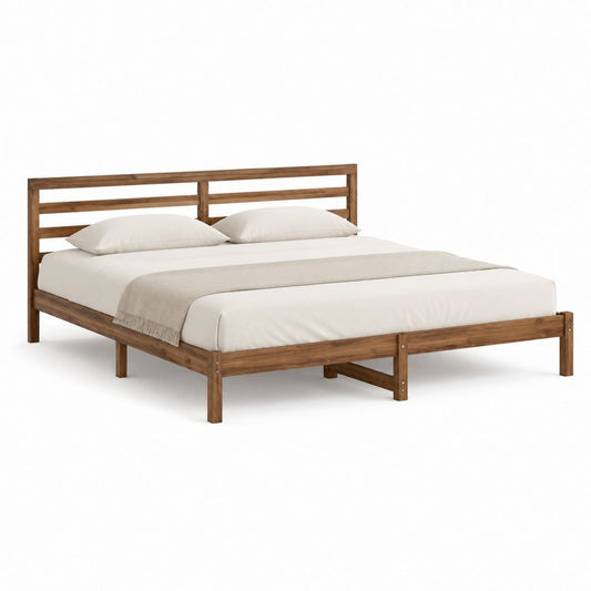 Cadre de lit double en bois massif d'acacia marron 160 x 200 cm