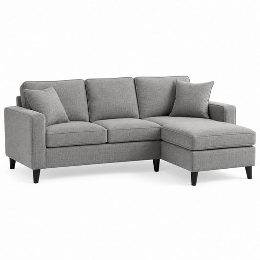 Canapé d'angle 3 places gris en polyester 200 x 145 x 85 cm