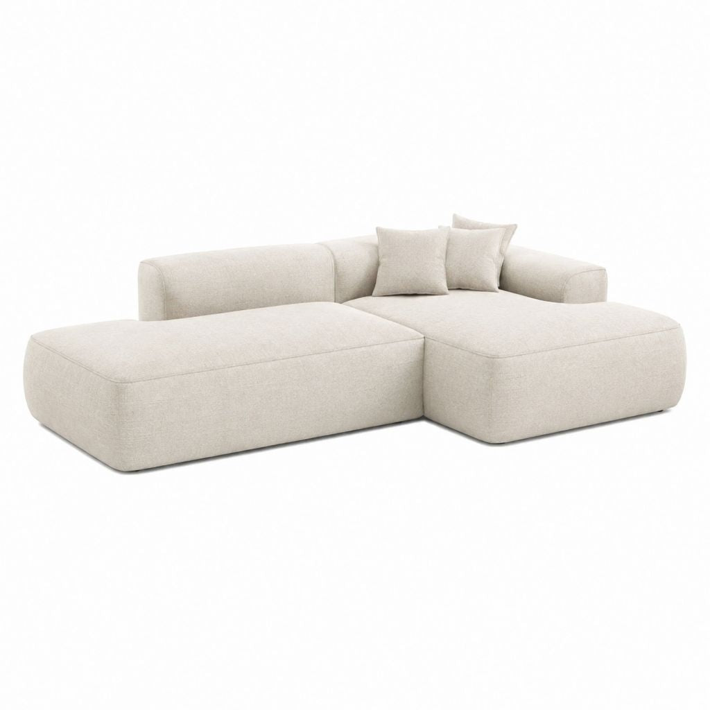 Canapé d'angle modulable écru en polyester avec méridienne 300 x 180 x 75 cm