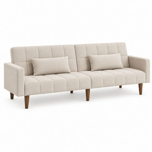 Canapé 3 places droit beige en polyester côtelé 210 x 86 x 84 cm