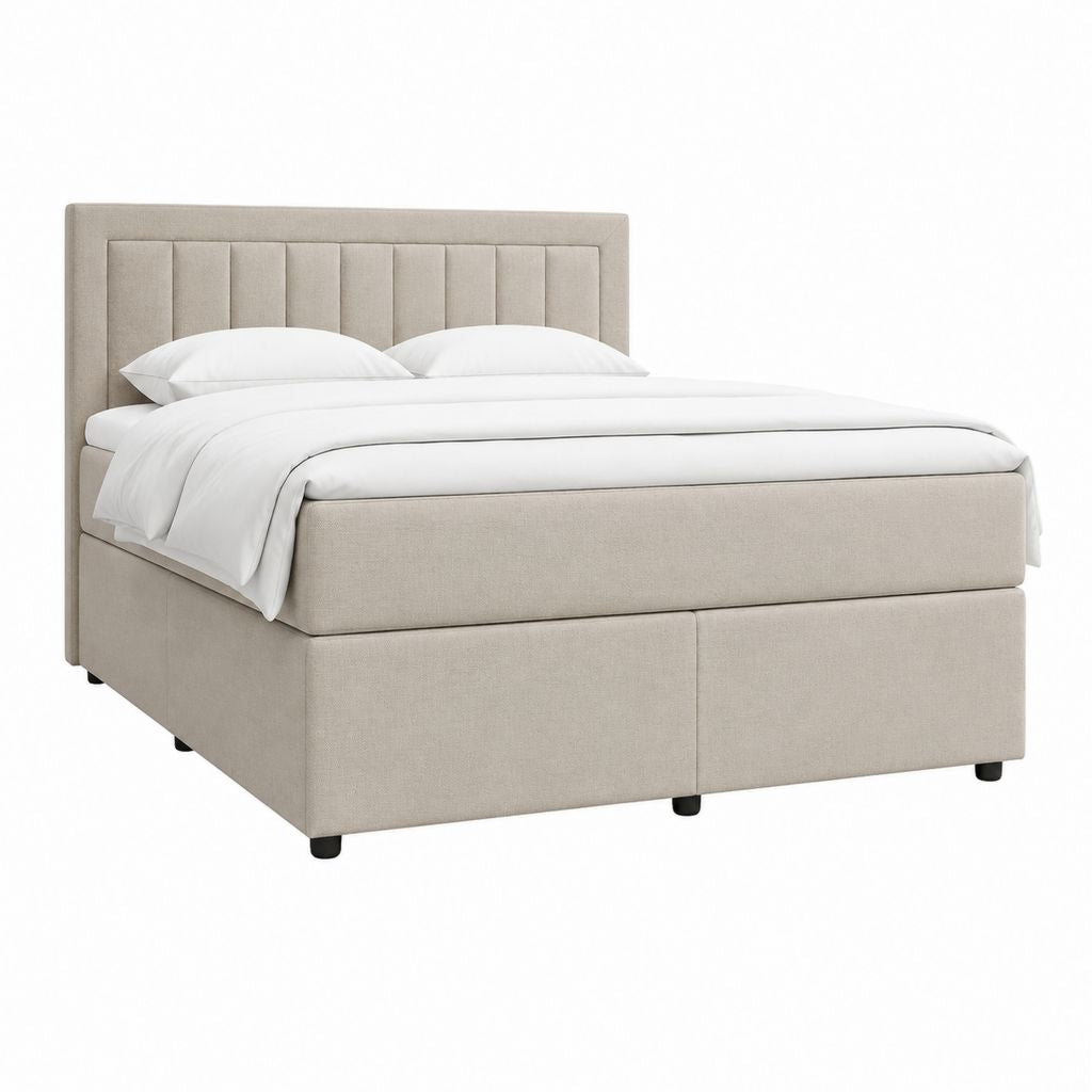 Cadre de lit double capitonné beige en polyester 160 x 200 cm avec tête de lit haute