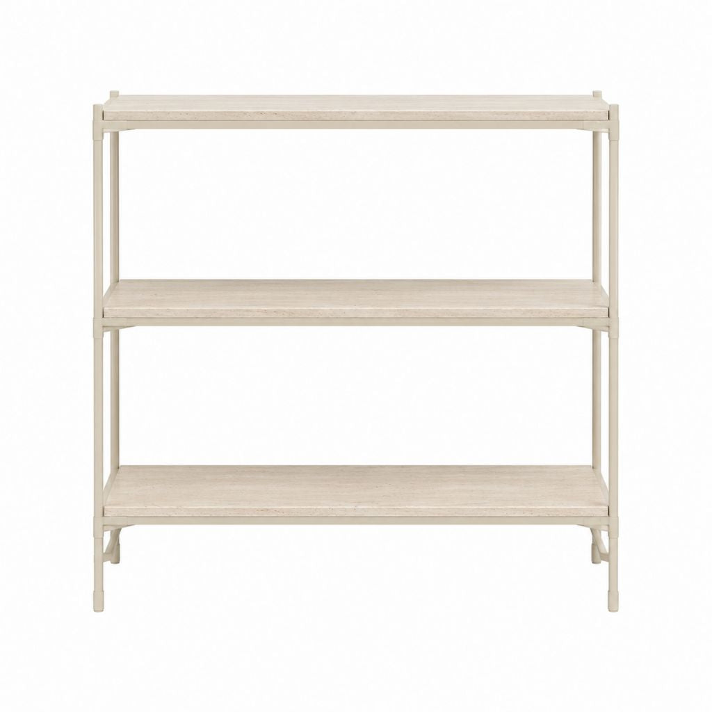 Console de rangement 3 niveaux beige en bambou massif et MDF 114 x 35 x 92 cm