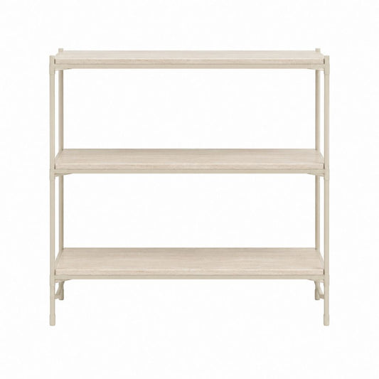 Console de rangement 3 niveaux beige en bambou massif et MDF 114 x 35 x 92 cm
