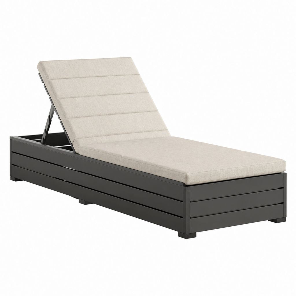Bain de soleil réglable noir en aluminium avec coussin beige 200 x 70 x 35 cm
