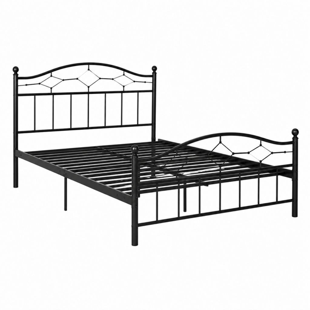 Cadre de lit double noir en acier 140 x 200 cm avec sommier à lattes métalliques